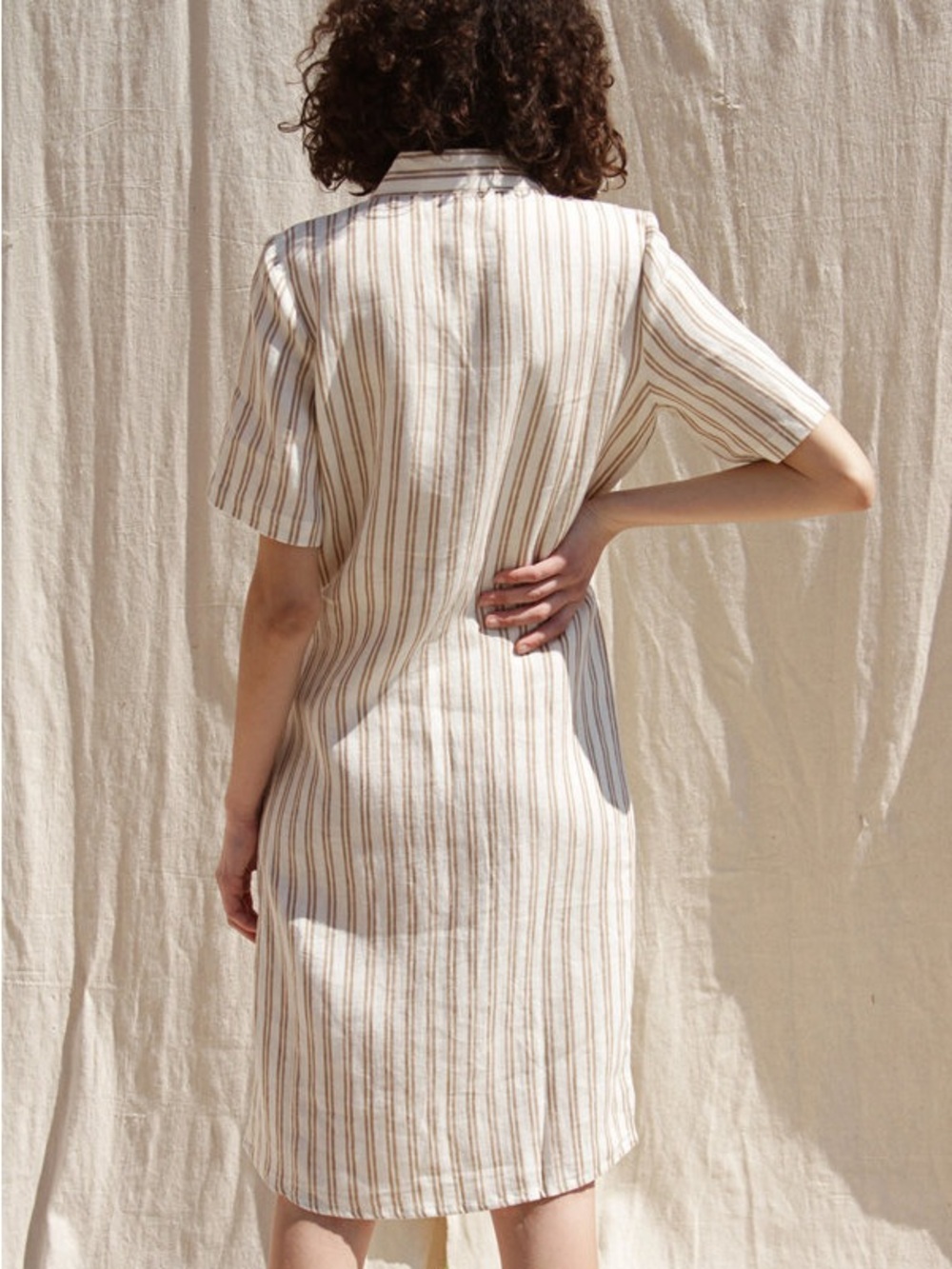 Rita Row Arashi Striped V-Neck Wrap 100% Organic Cotton Dress in Cream & Tab - S - Picture 2 of 12
